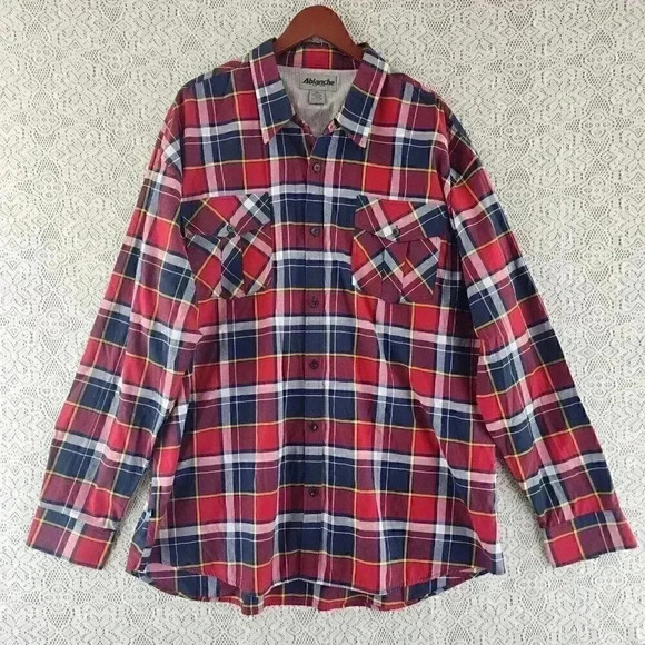 Ablanche Red Plaid Button Down Long sleeve Casual Men's Shirt 4XL - Picture 1 of 6